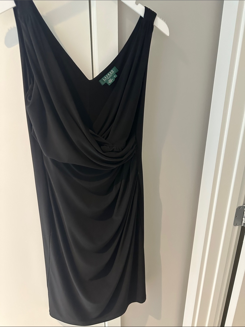 Lauren Ralph Lauren Black Draped V-Neck Sleeveless Mini Dress
